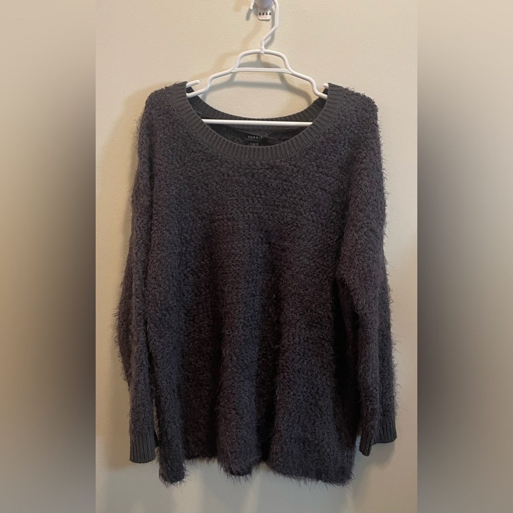 Torrid Popcorn Pullover Drop Shoulder Grey Faux Mohair Sweater Size 1